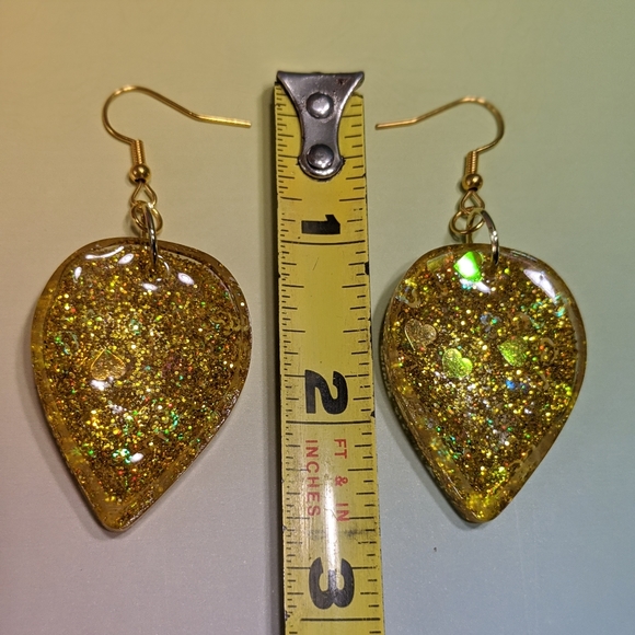 Gold Glitter Drop Resin Dangle Earrings - Picture 4 of 6